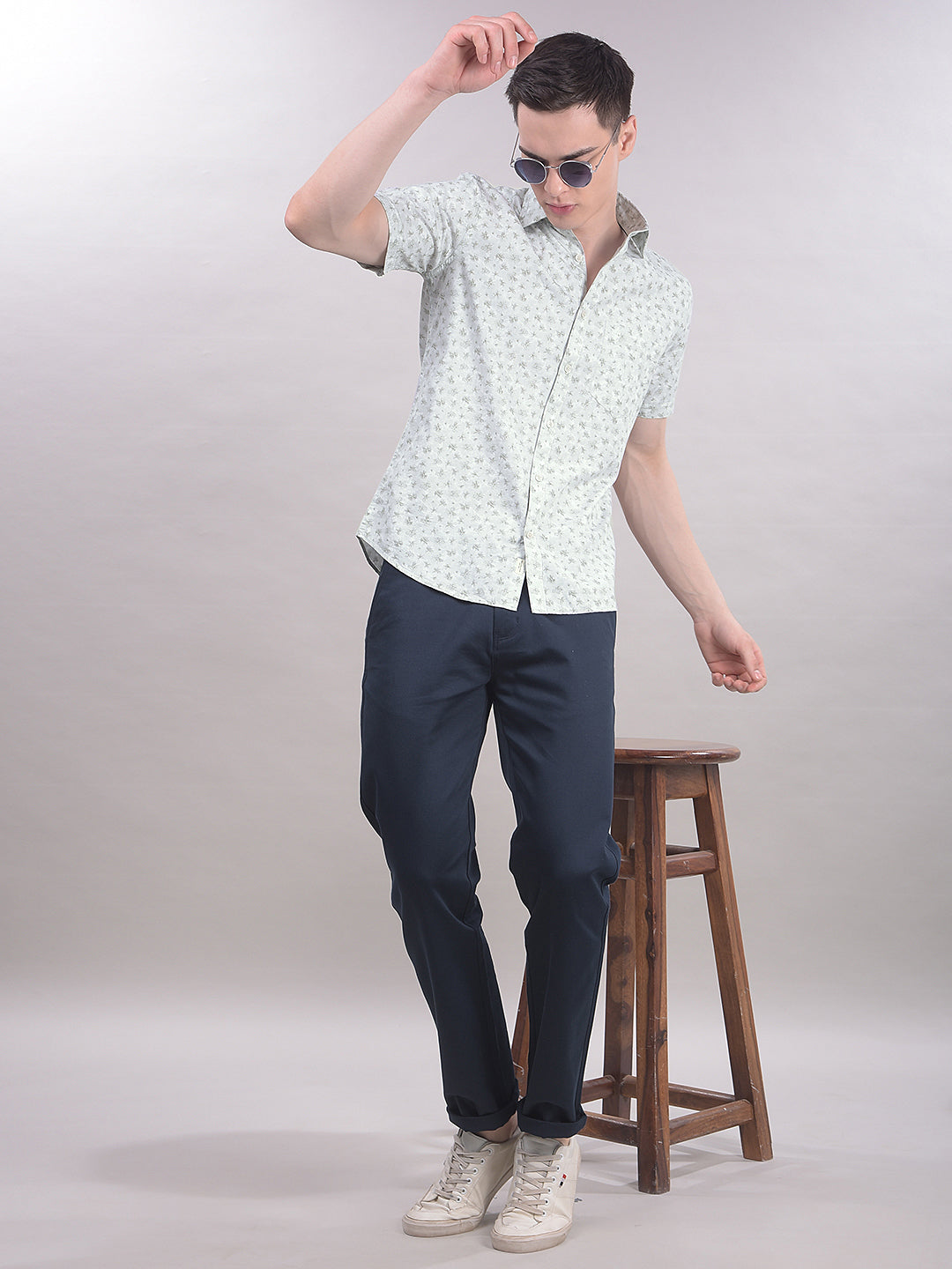 Green Floral Print Shirt-Men Shirts-Crimsoune Club