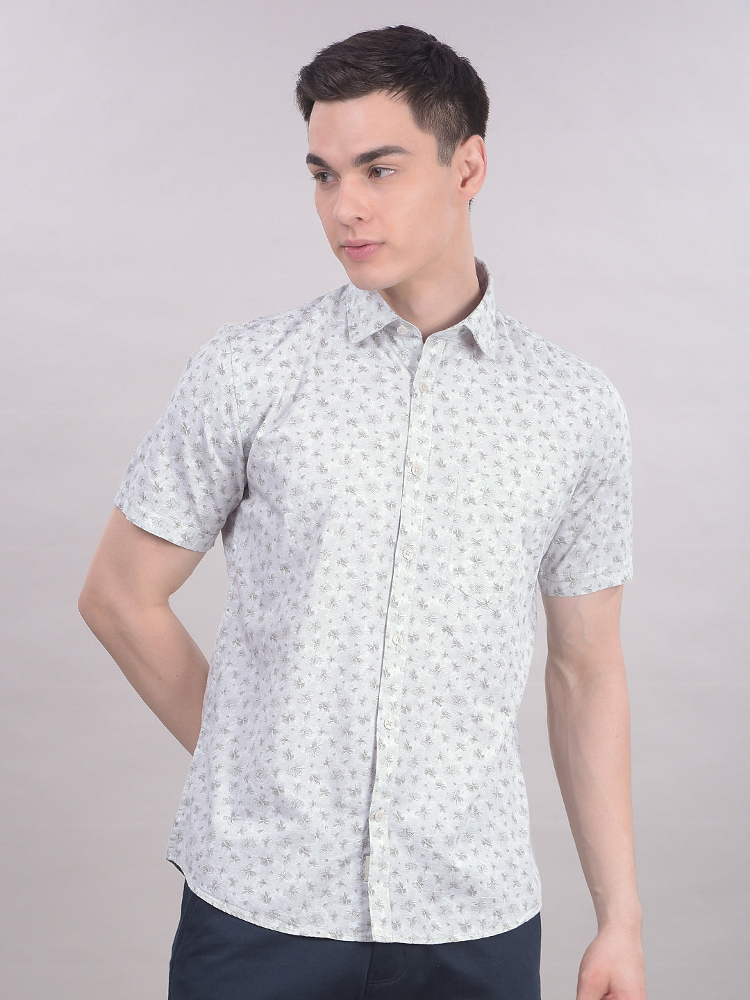 Green Floral Print Shirt-Men Shirts-Crimsoune Club