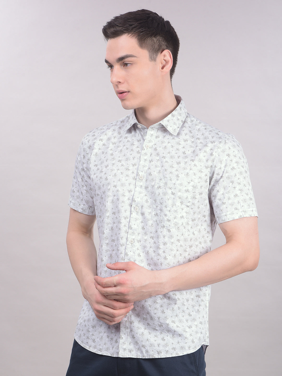 Green Floral Print Shirt-Men Shirts-Crimsoune Club