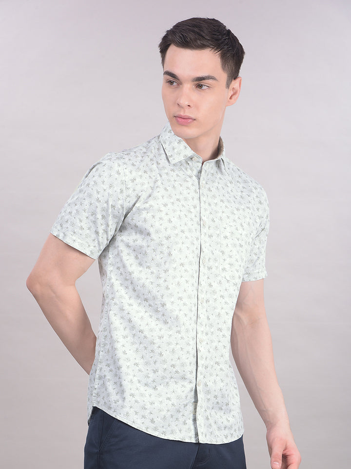 Green Floral Print Shirt-Men Shirts-Crimsoune Club