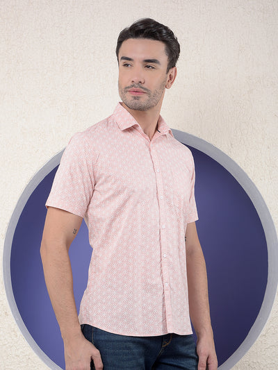 Peach Floral Printed Shirt-Men Shirts-Crimsoune Club