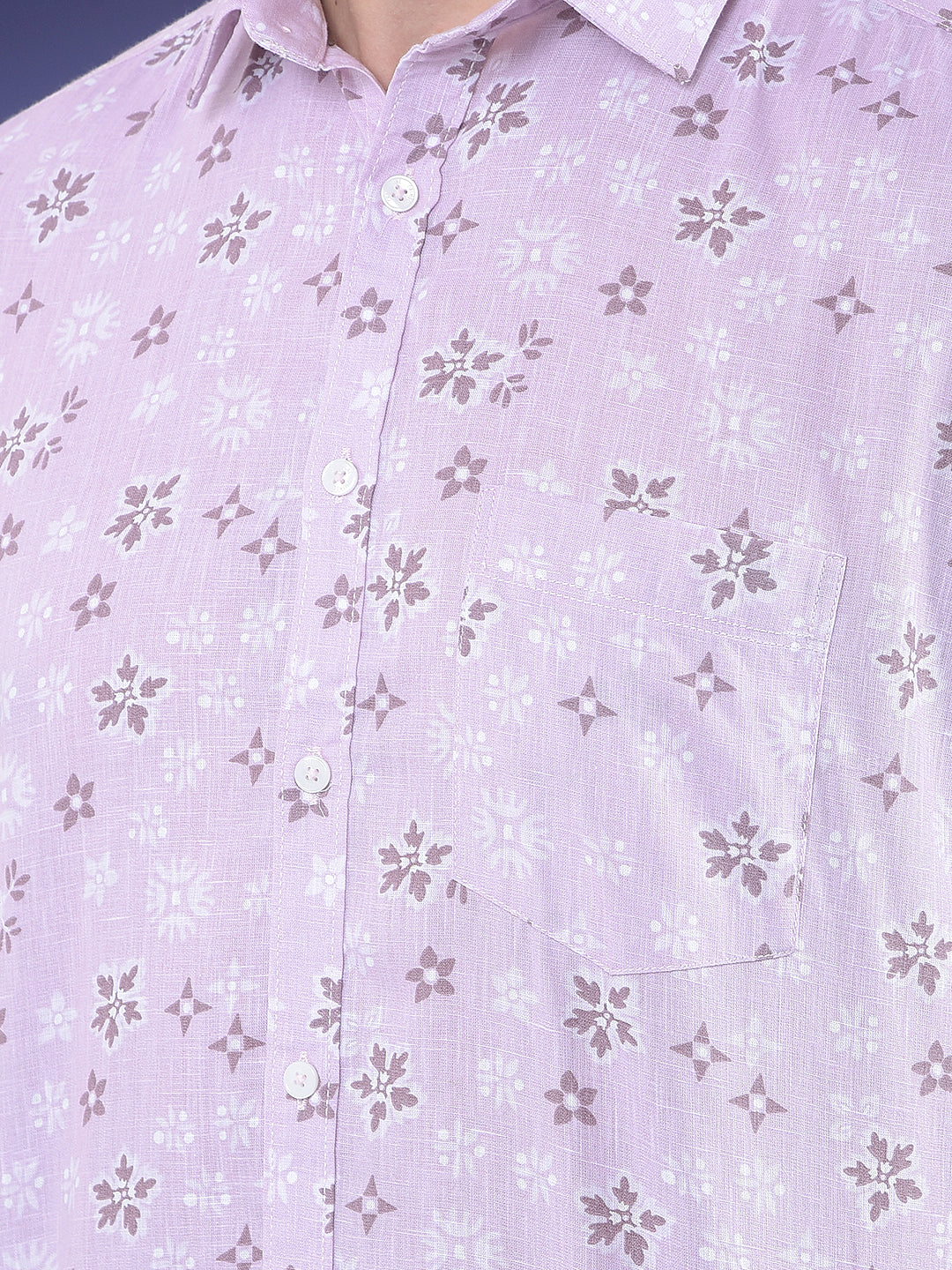 Purple Floral Printed Linen Shirt-Men Shirts-Crimsoune Club