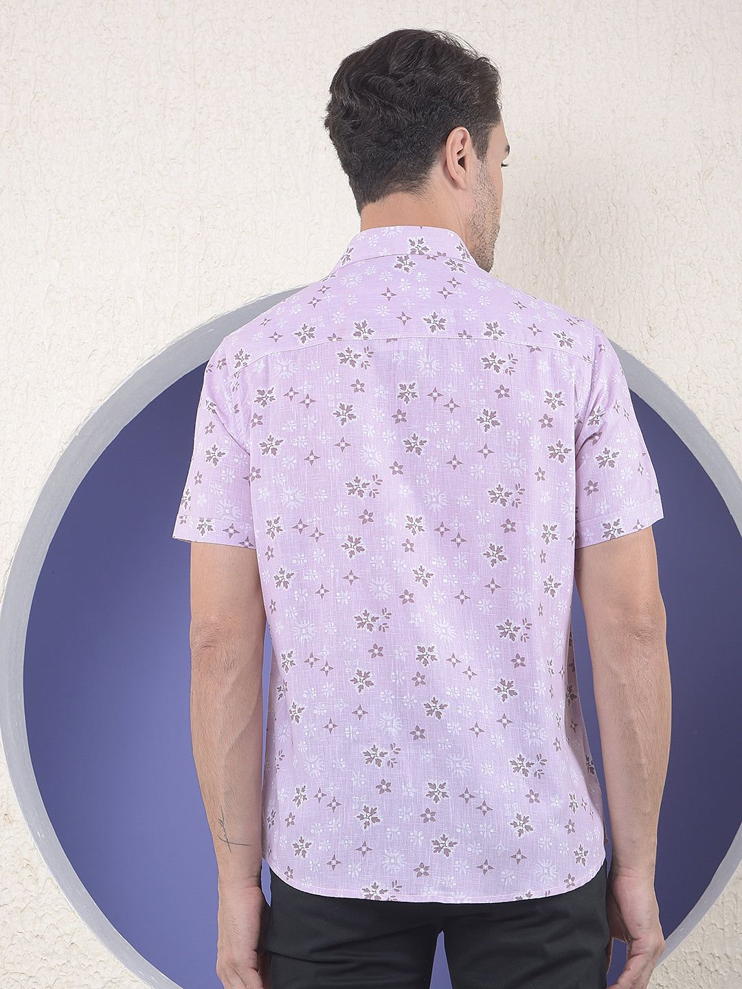 Purple Floral Printed Linen Shirt-Men Shirts-Crimsoune Club