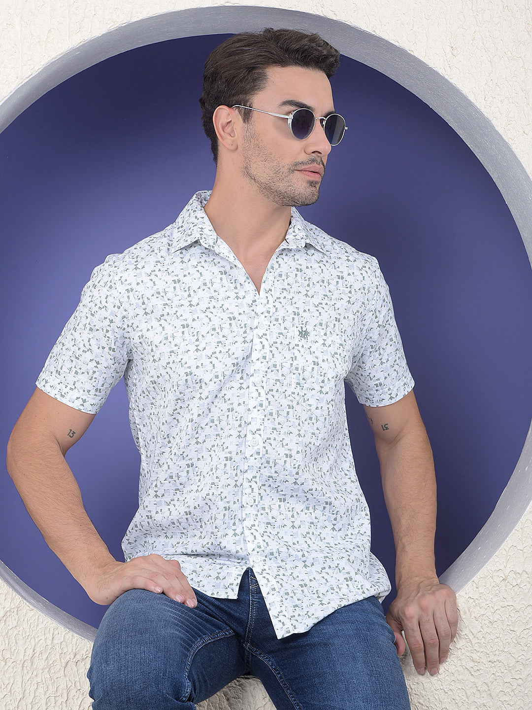 White Printed 100% Cotton Shirt-Men Shirts-Crimsoune Club
