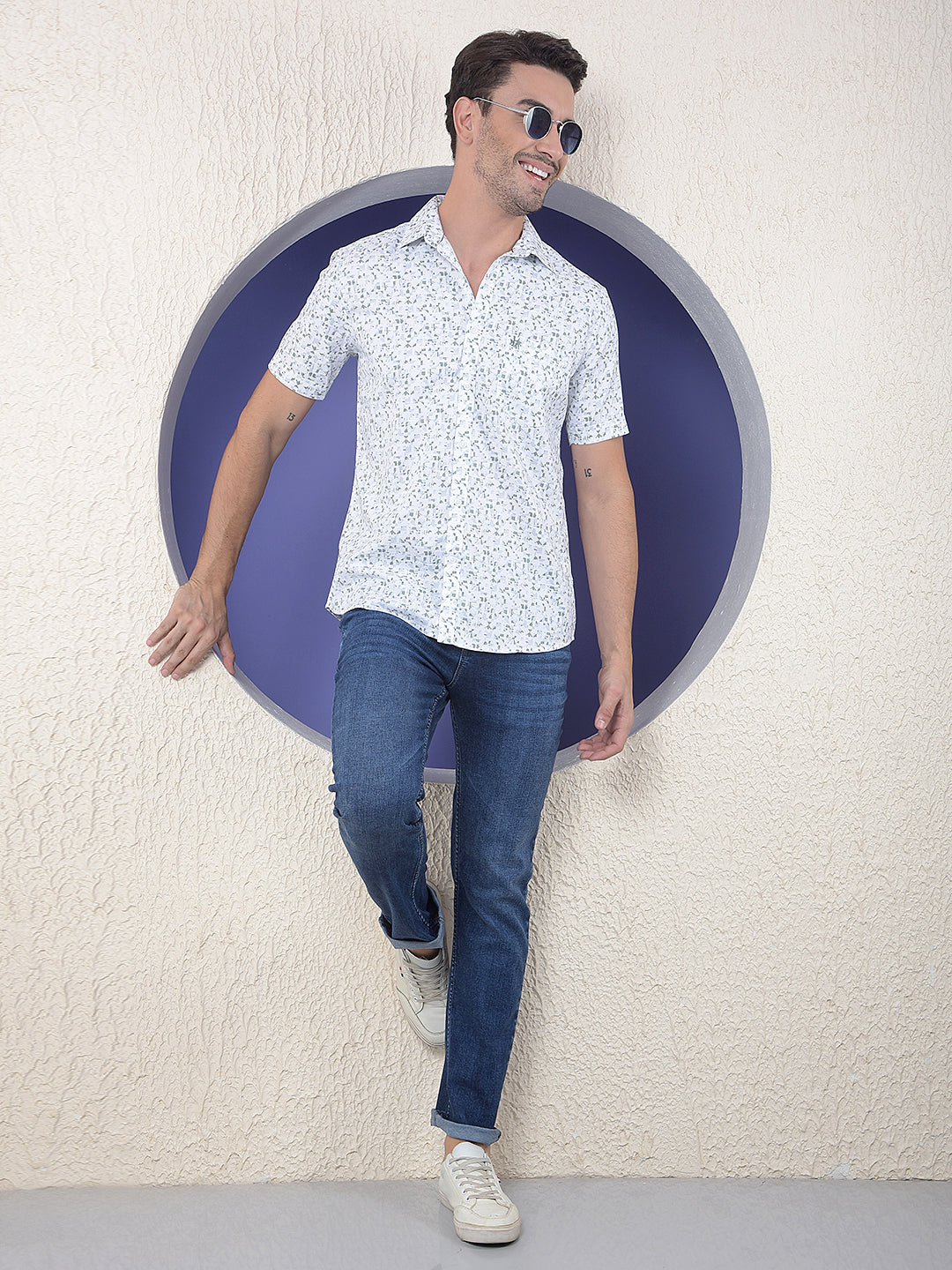 White Printed 100% Cotton Shirt-Men Shirts-Crimsoune Club