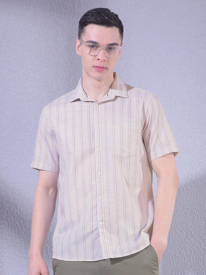 Beige Vertical Striped 100% Cotton Shirt-Men Shirts-Crimsoune Club