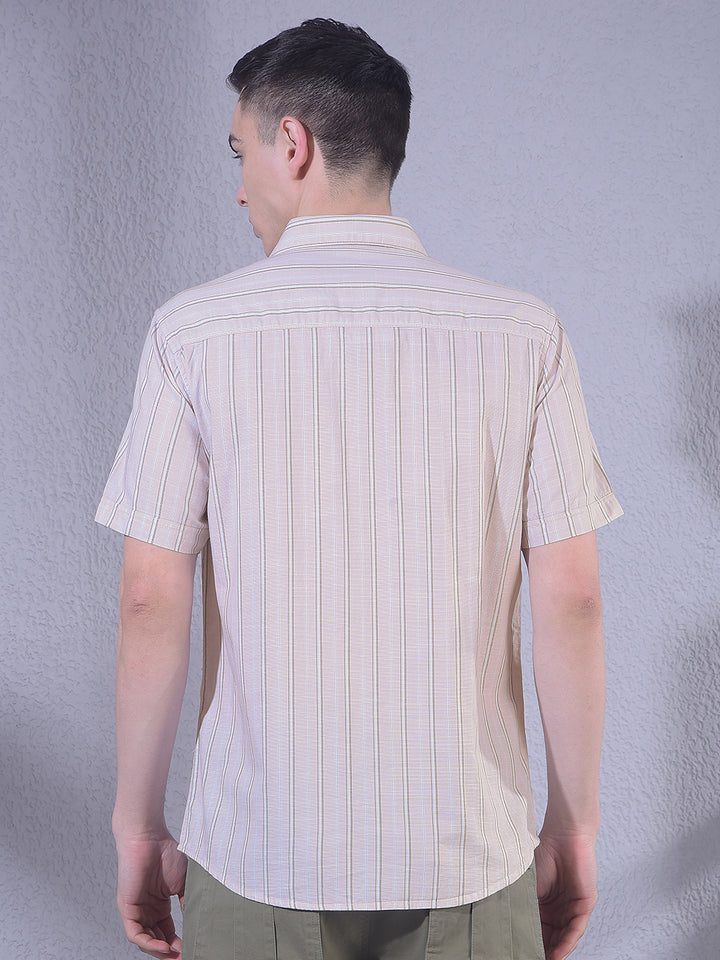 Beige Vertical Striped 100% Cotton Shirt-Men Shirts-Crimsoune Club