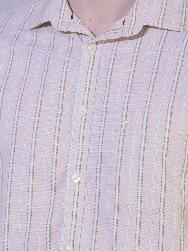 Beige Vertical Striped 100% Cotton Shirt-Men Shirts-Crimsoune Club