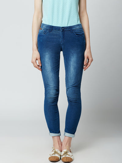 Blue Solid Jeans-Women Jeans-Crimsoune Club