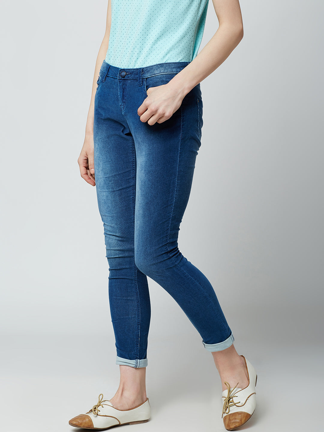 Blue Solid Jeans-Women Jeans-Crimsoune Club