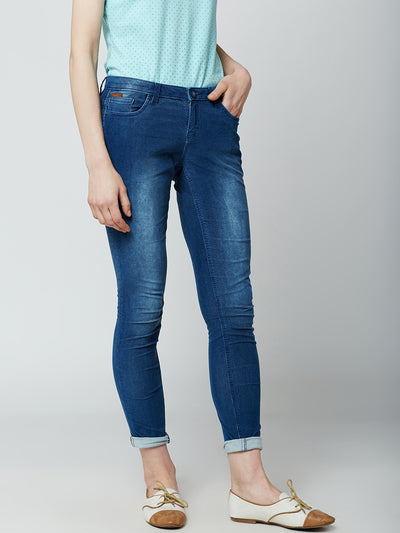 Blue Solid Jeans-Women Jeans-Crimsoune Club