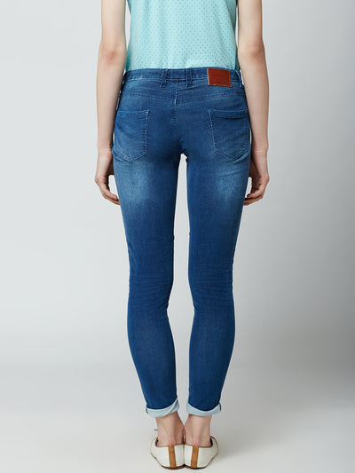 Blue Solid Jeans-Women Jeans-Crimsoune Club