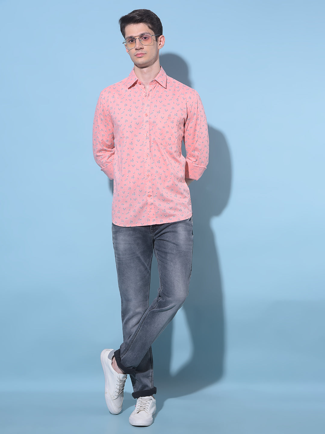 Peach Floral Printed 100% Cotton Shirt-Men Shirts-Crimsoune Club