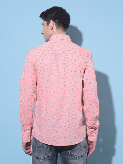 Peach Floral Printed 100% Cotton Shirt-Men Shirts-Crimsoune Club