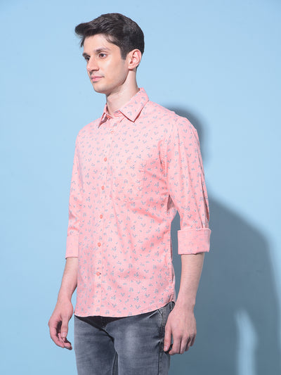 Peach Floral Printed 100% Cotton Shirt-Men Shirts-Crimsoune Club