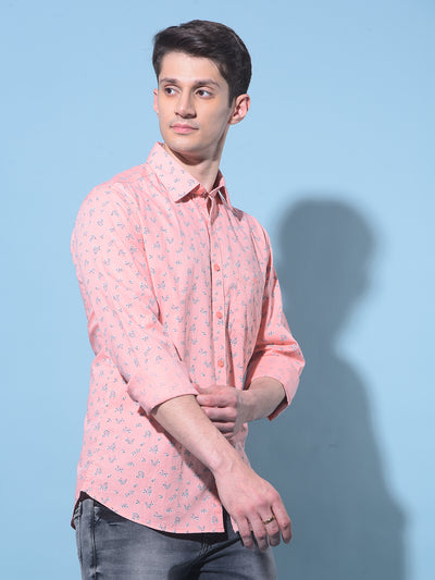 Peach Floral Printed 100% Cotton Shirt-Men Shirts-Crimsoune Club