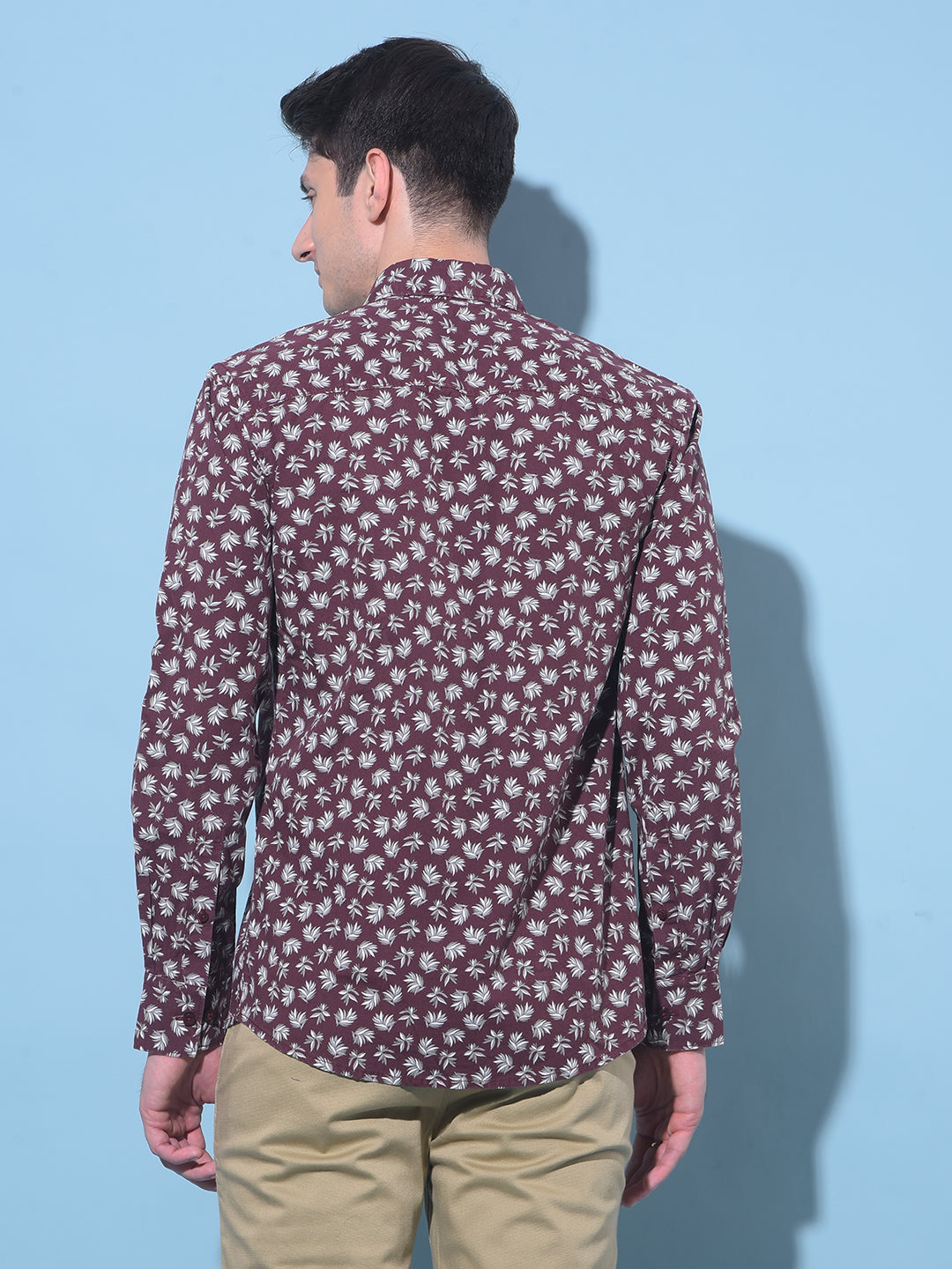 Wine Floral Printed 100% Cotton Shirt-Men Shirts-Crimsoune Club