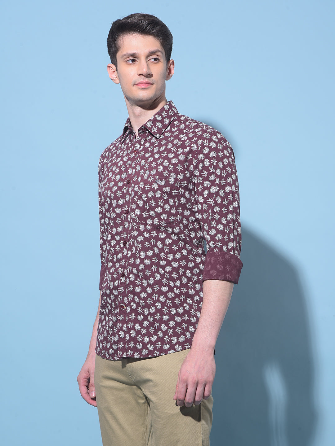 Wine Floral Printed 100% Cotton Shirt-Men Shirts-Crimsoune Club