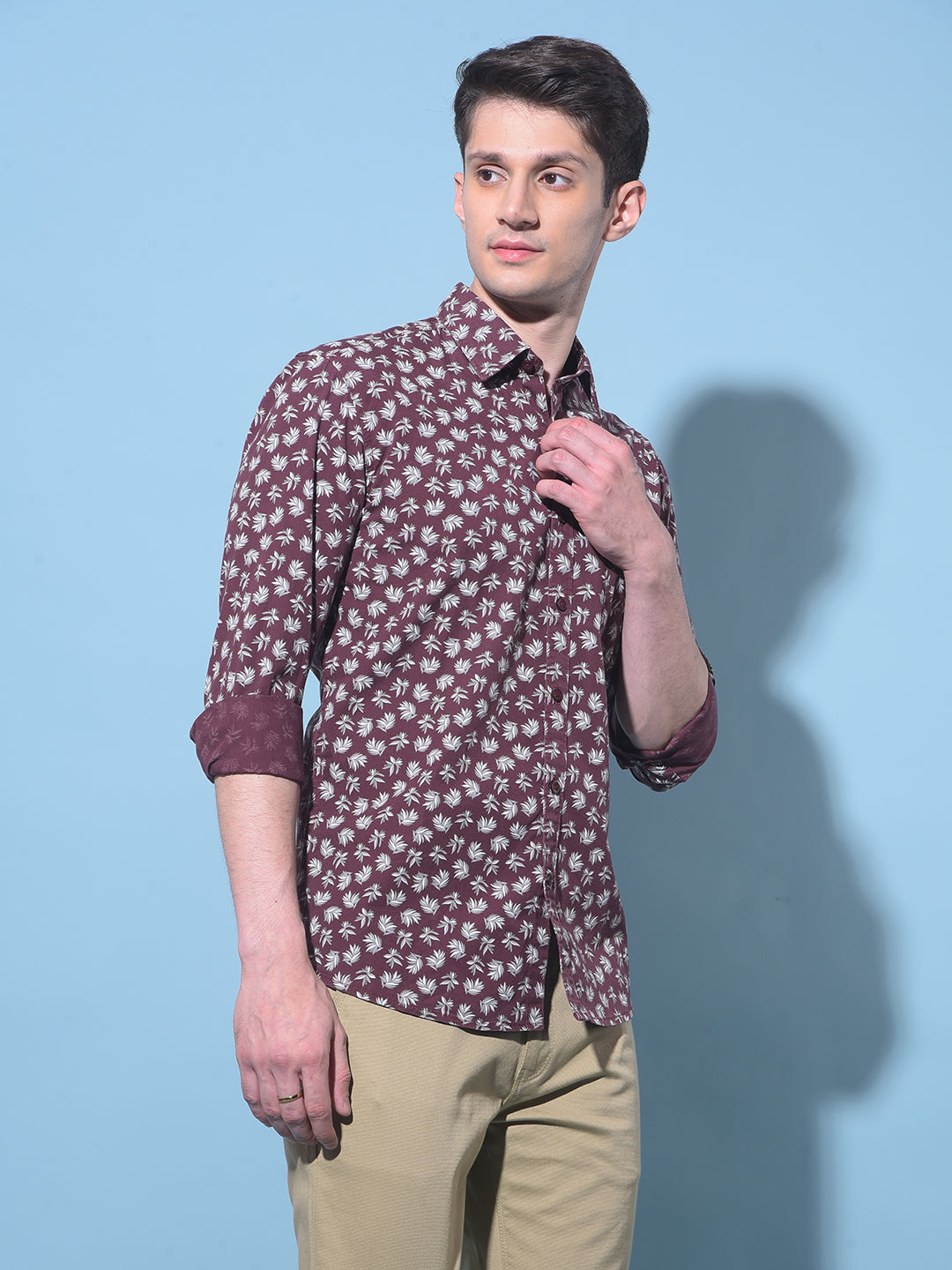 Wine Floral Printed 100% Cotton Shirt-Men Shirts-Crimsoune Club