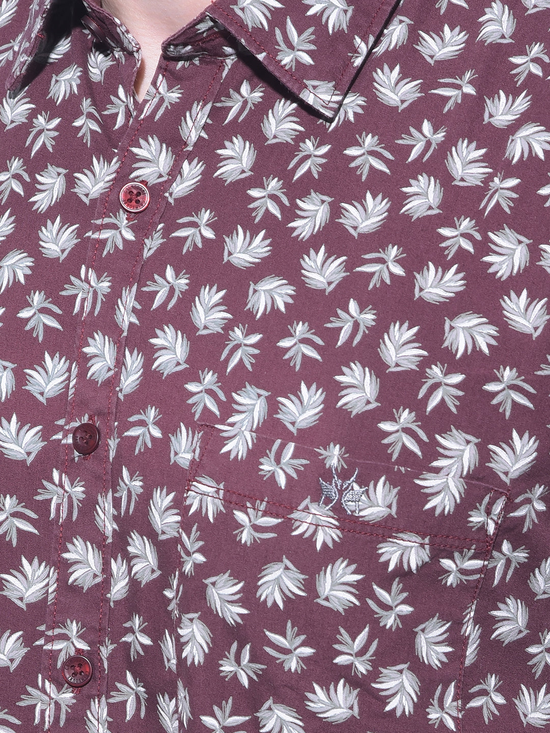 Wine Floral Printed 100% Cotton Shirt-Men Shirts-Crimsoune Club
