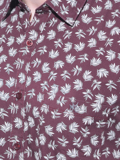 Wine Floral Printed 100% Cotton Shirt-Men Shirts-Crimsoune Club