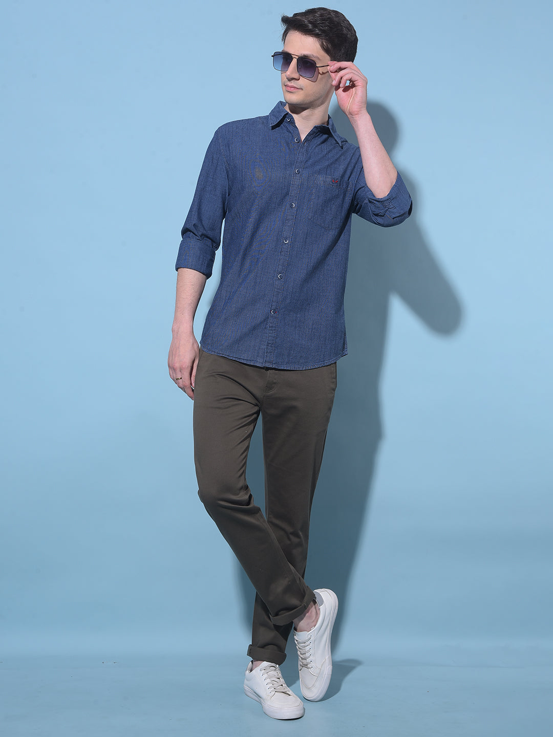 Navy Blue Textured Printed 100% Cotton Shirt-Men Shirts-Crimsoune Club