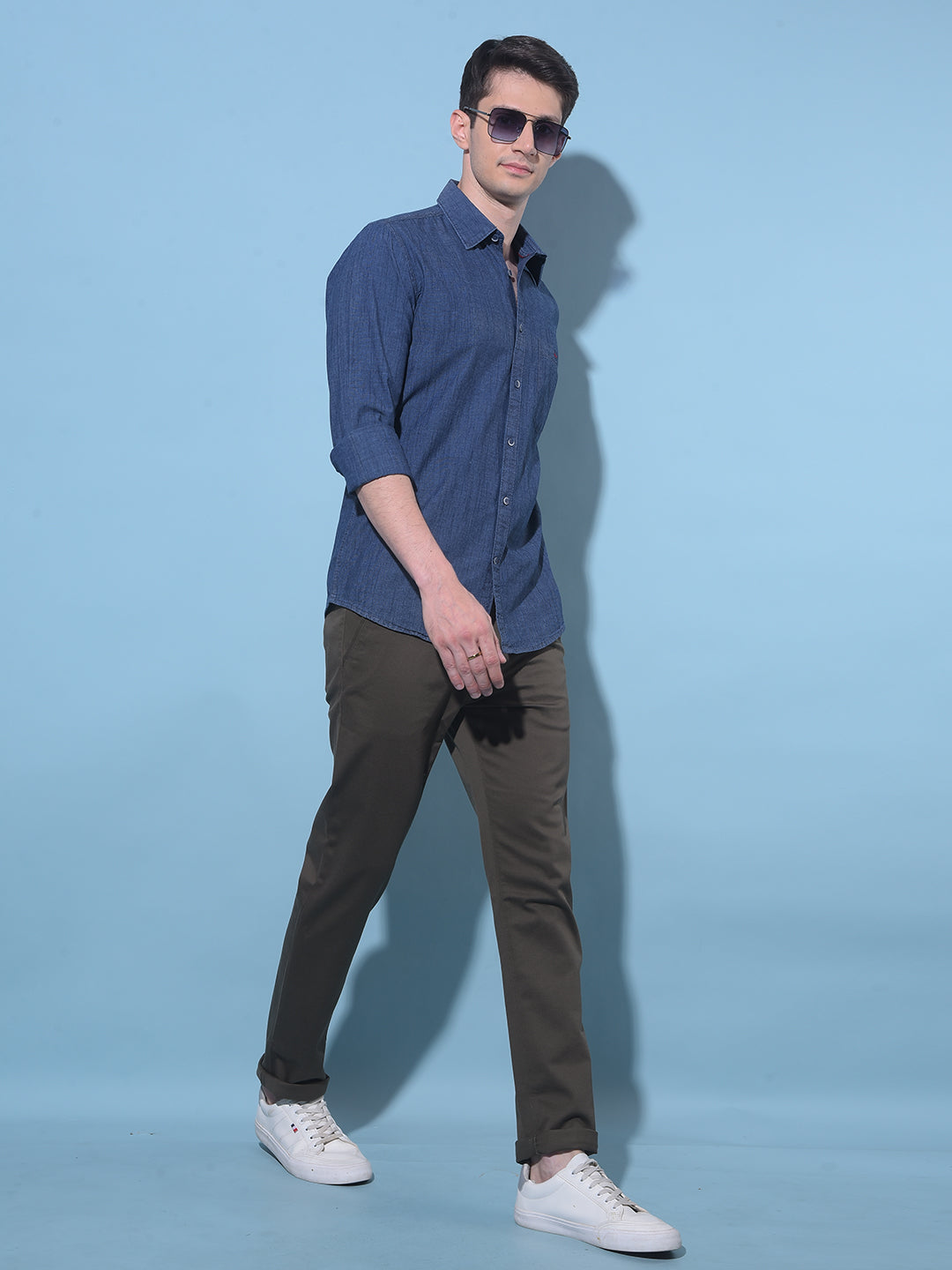 Navy Blue Textured Printed 100% Cotton Shirt-Men Shirts-Crimsoune Club