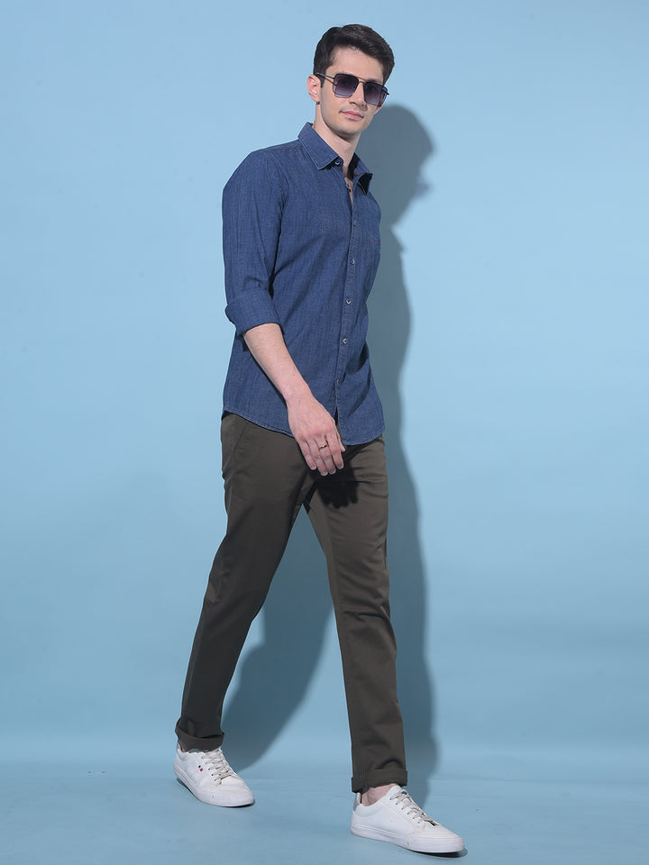 Navy Blue Textured Printed 100% Cotton Shirt-Men Shirts-Crimsoune Club