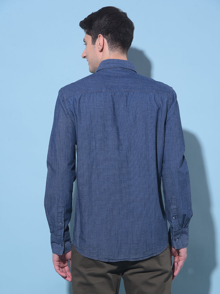Navy Blue Textured Printed 100% Cotton Shirt-Men Shirts-Crimsoune Club