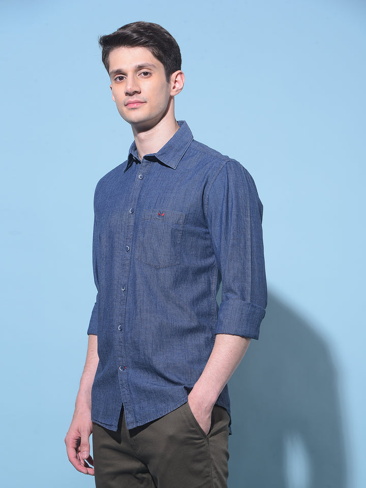 Navy Blue Textured Printed 100% Cotton Shirt-Men Shirts-Crimsoune Club