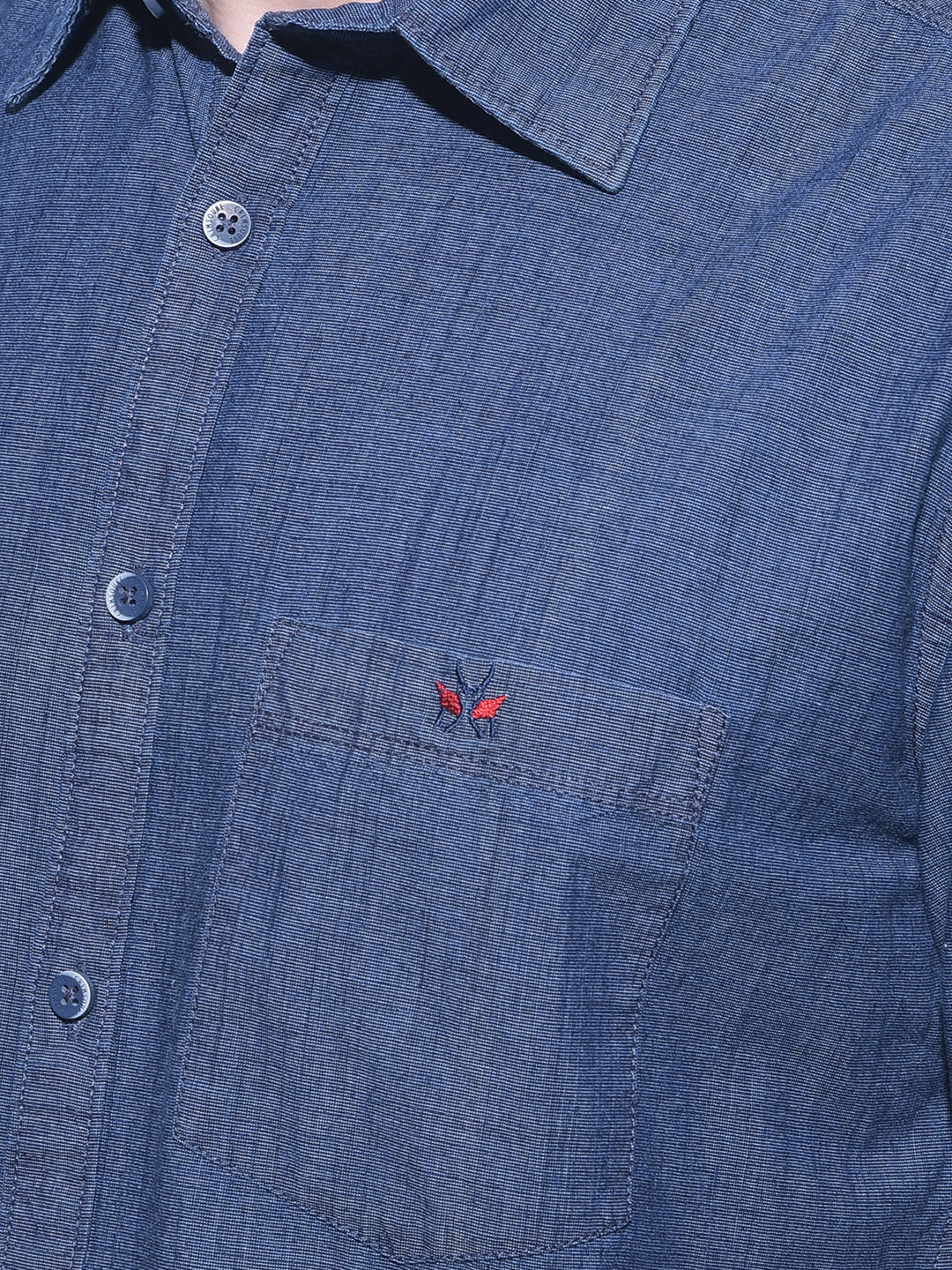 Navy Blue Textured Printed 100% Cotton Shirt-Men Shirts-Crimsoune Club