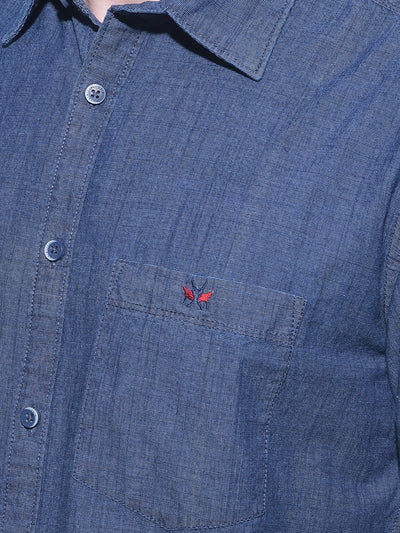 Navy Blue Textured Printed 100% Cotton Shirt-Men Shirts-Crimsoune Club
