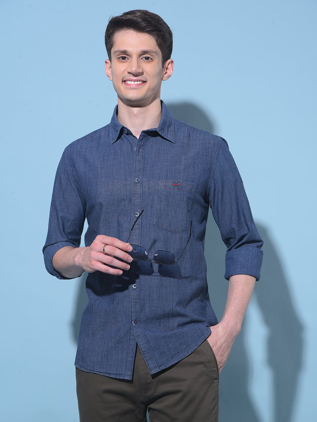 Navy Blue Textured Printed 100% Cotton Shirt-Men Shirts-Crimsoune Club