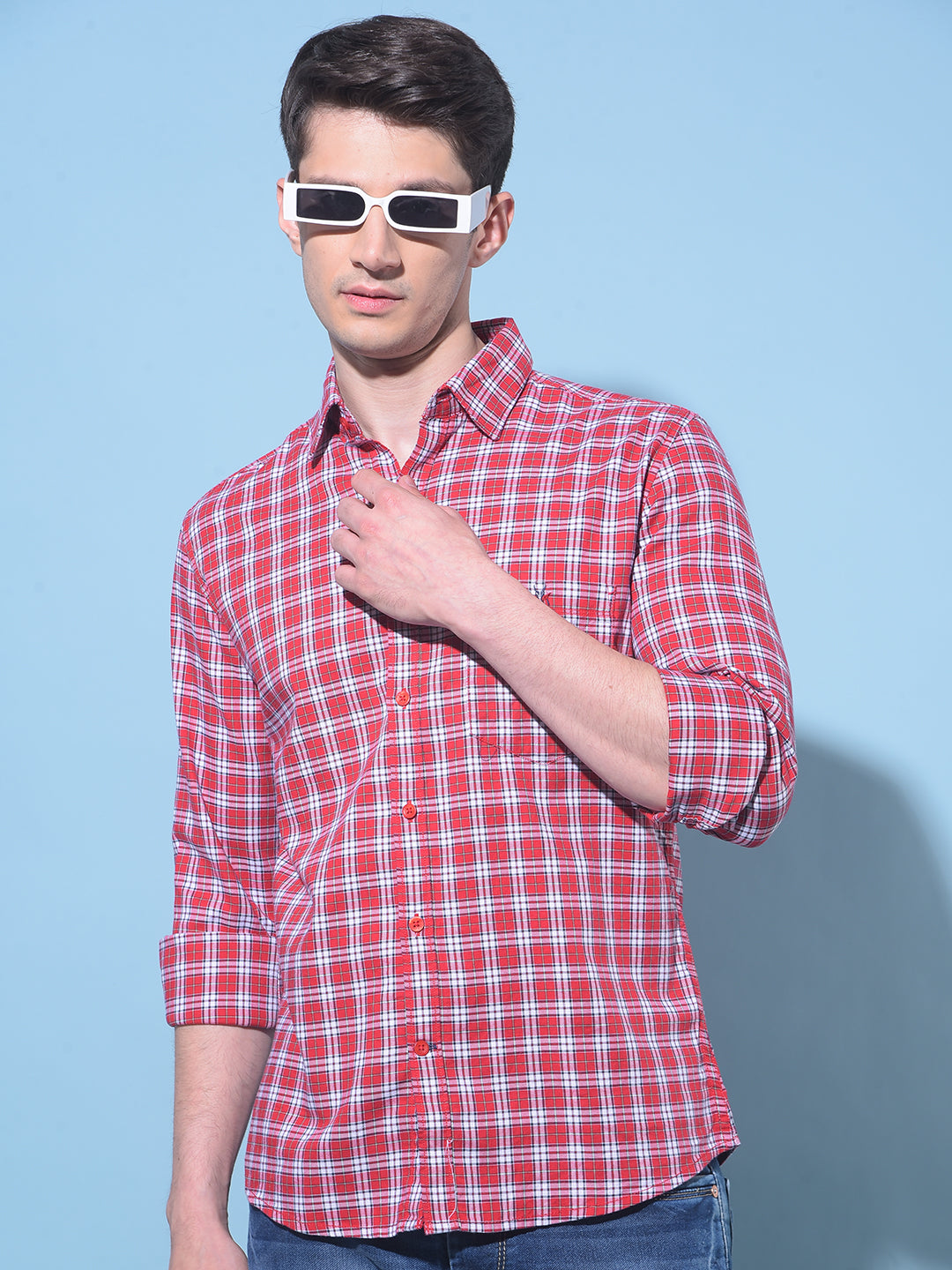 Red Tartan Check 100% Cotton Shirt-Men Shirts-Crimsoune Club