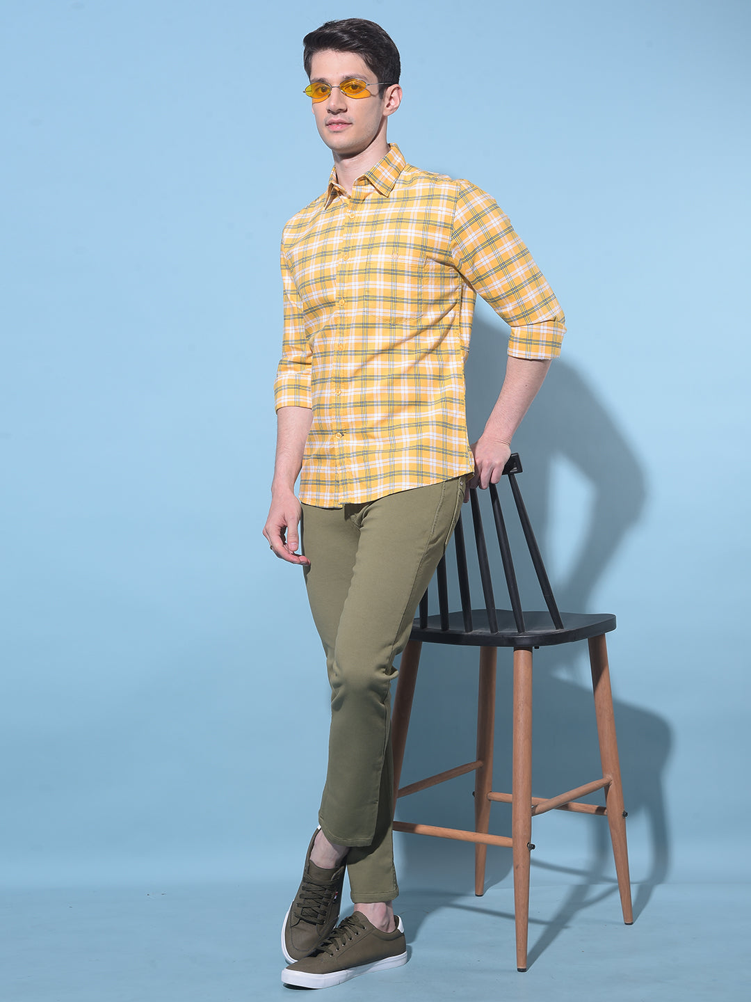 Mustard Tartan Check 100% Cotton Shirt-Men Shirts-Crimsoune Club