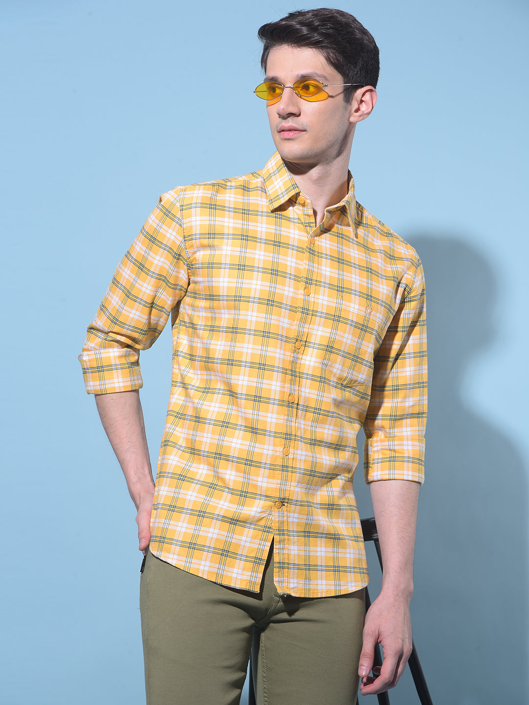 Mustard Tartan Check 100% Cotton Shirt-Men Shirts-Crimsoune Club