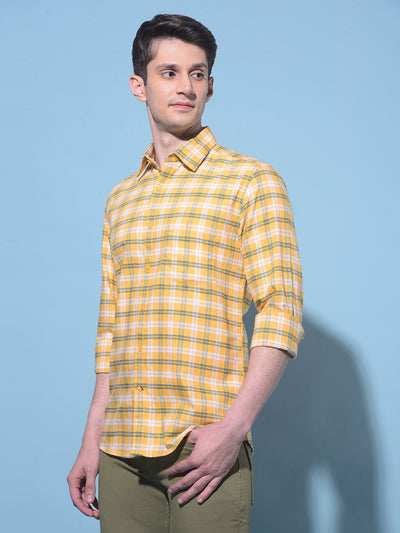 Mustard Tartan Check 100% Cotton Shirt-Men Shirts-Crimsoune Club