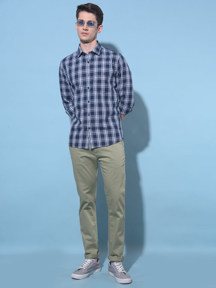 Navy Blue Tartan Check 100% Cotton Shirt-Men Shirts-Crimsoune Club