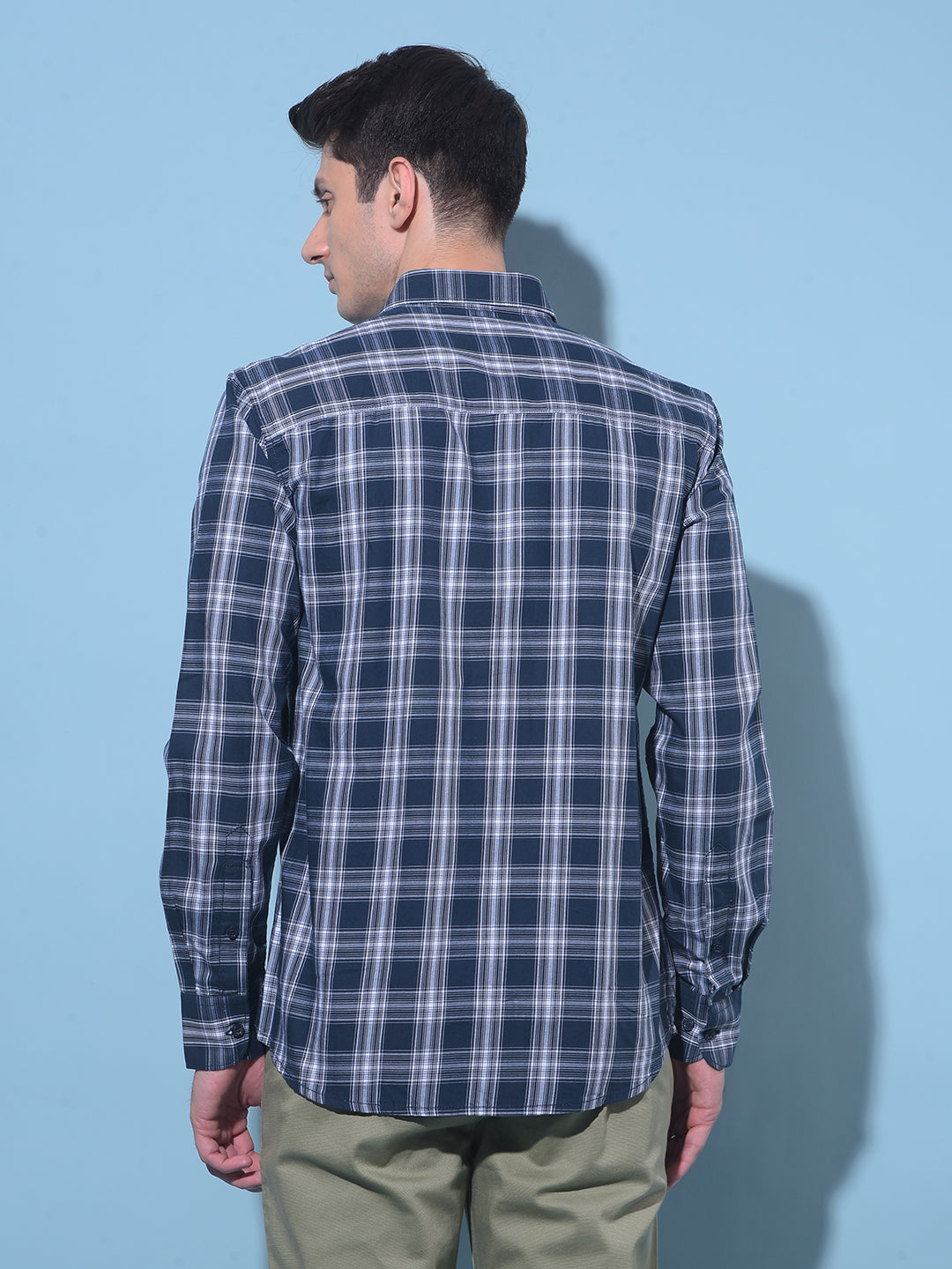 Navy Blue Tartan Check 100% Cotton Shirt-Men Shirts-Crimsoune Club