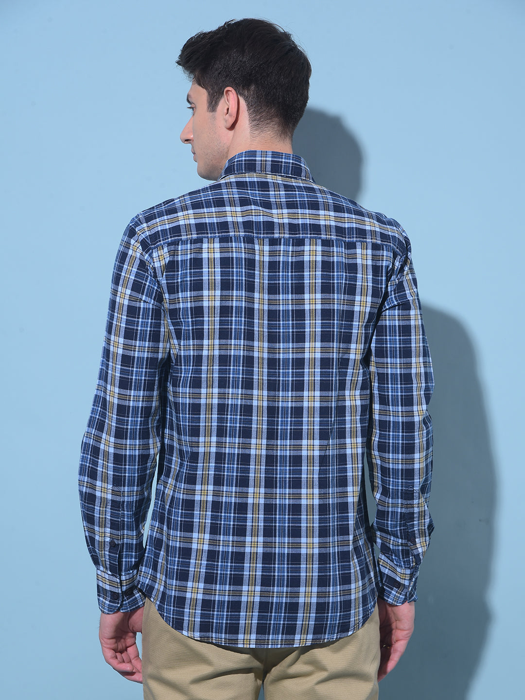 Navy Blue Tartan Check 100% Cotton Shirt-Men Shirts-Crimsoune Club