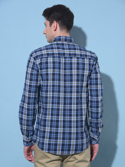 Navy Blue Tartan Check 100% Cotton Shirt-Men Shirts-Crimsoune Club