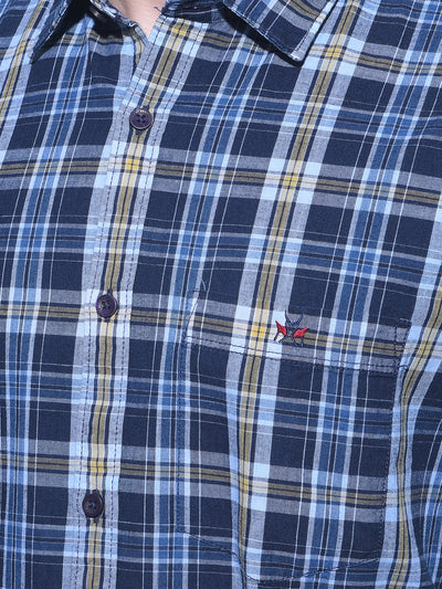 Navy Blue Tartan Check 100% Cotton Shirt-Men Shirts-Crimsoune Club