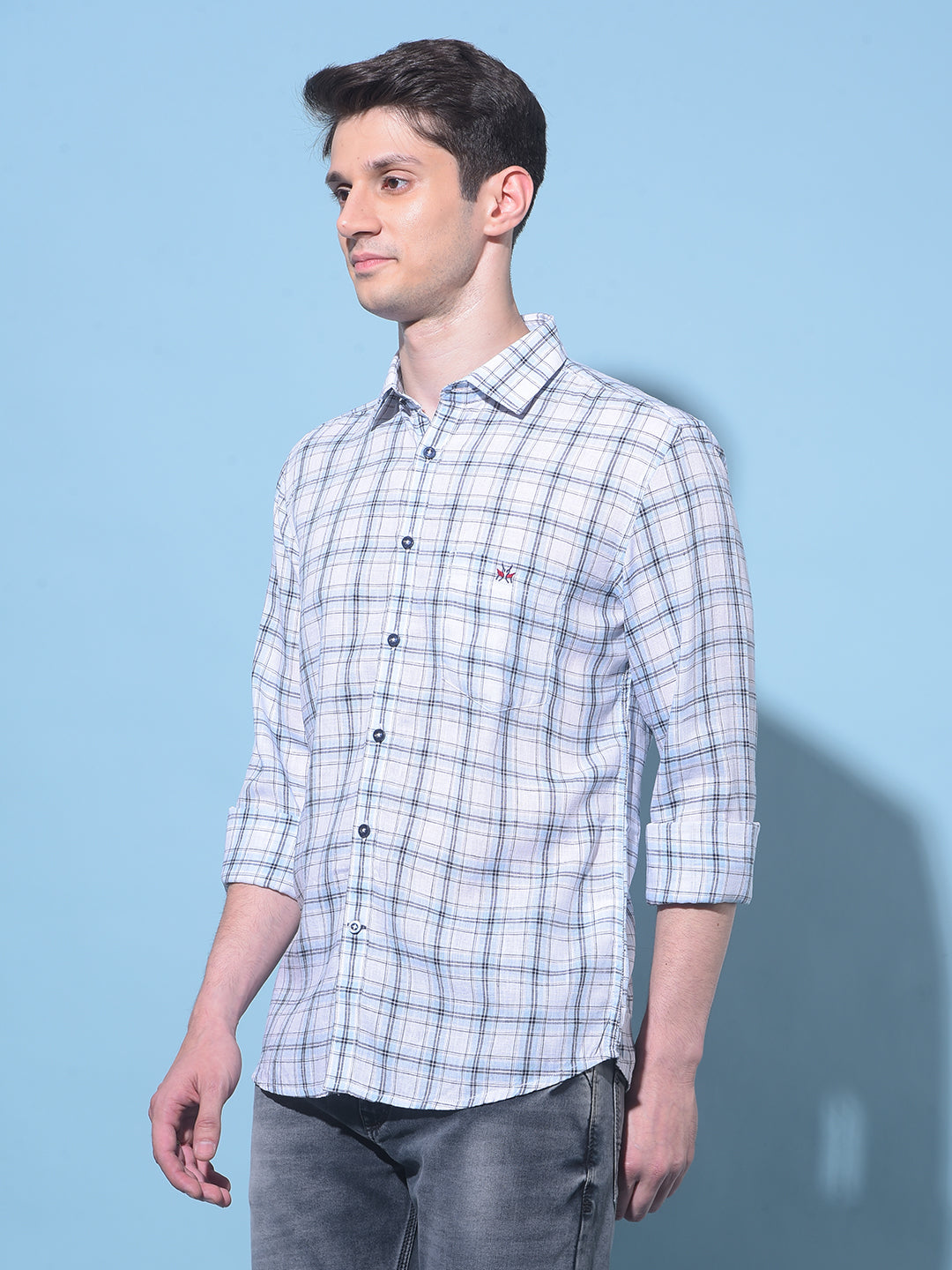 White Tartan Check Linen Shirt-Men Shirts-Crimsoune Club