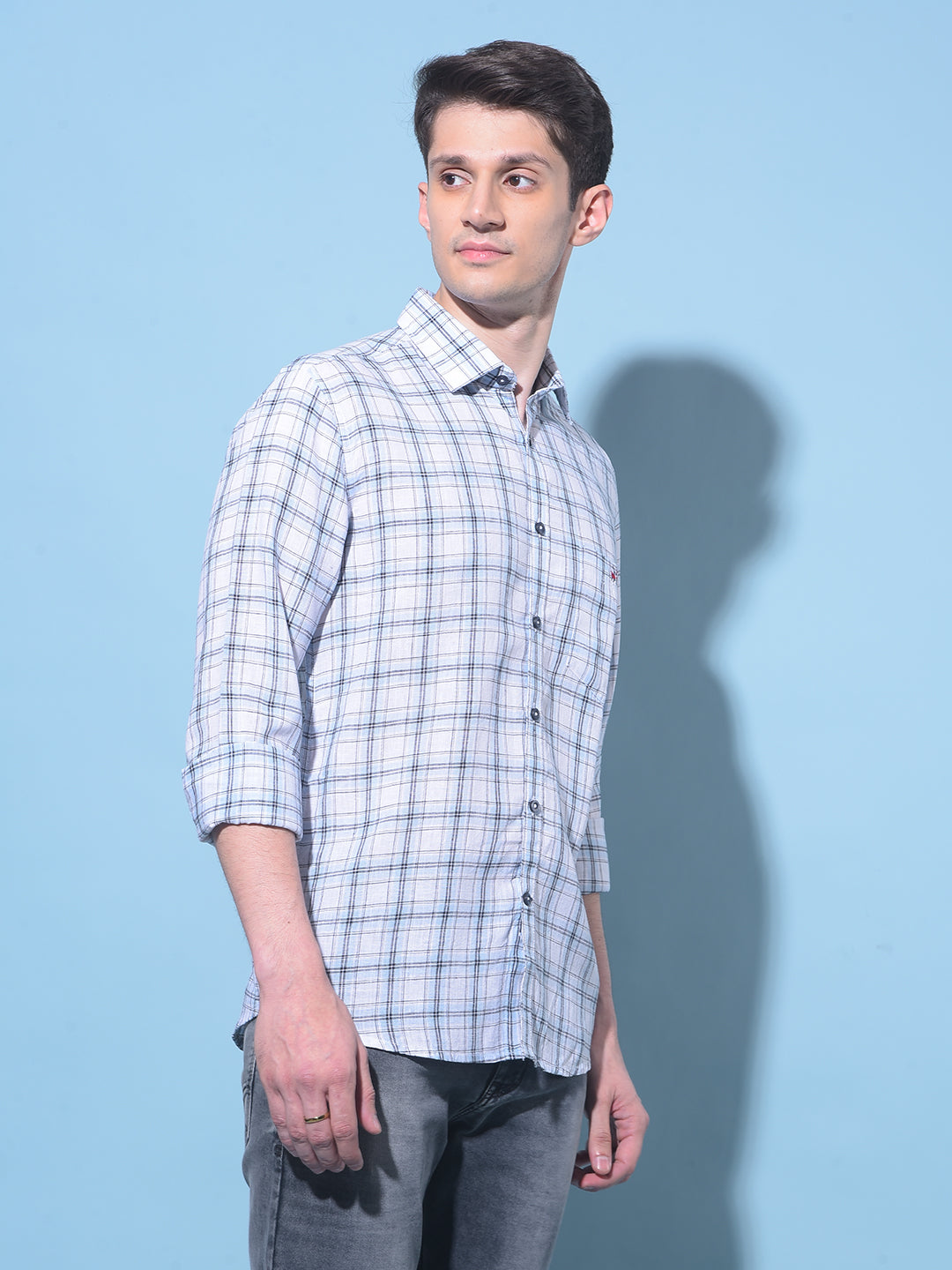 White Tartan Check Linen Shirt-Men Shirts-Crimsoune Club