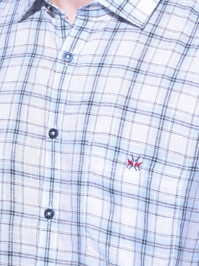 White Tartan Check Linen Shirt-Men Shirts-Crimsoune Club