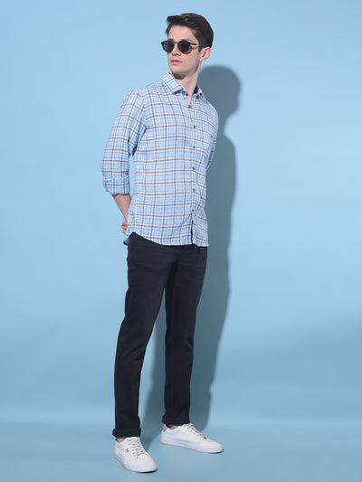 Blue Tartan Check Linen Shirt-Men Shirts-Crimsoune Club