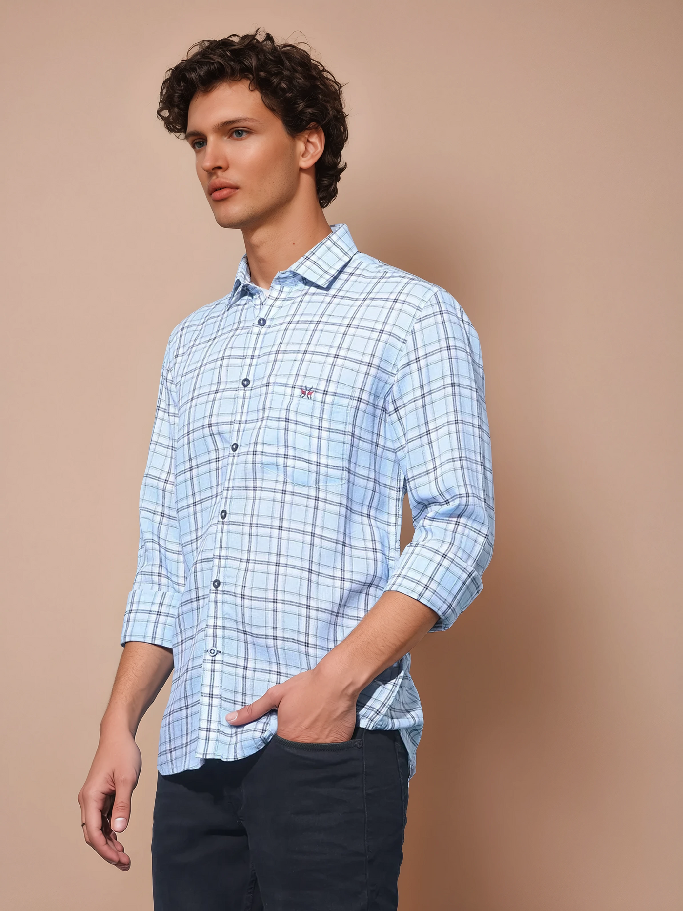 Blue Tartan Check Linen Shirt-Men Shirts-Crimsoune Club