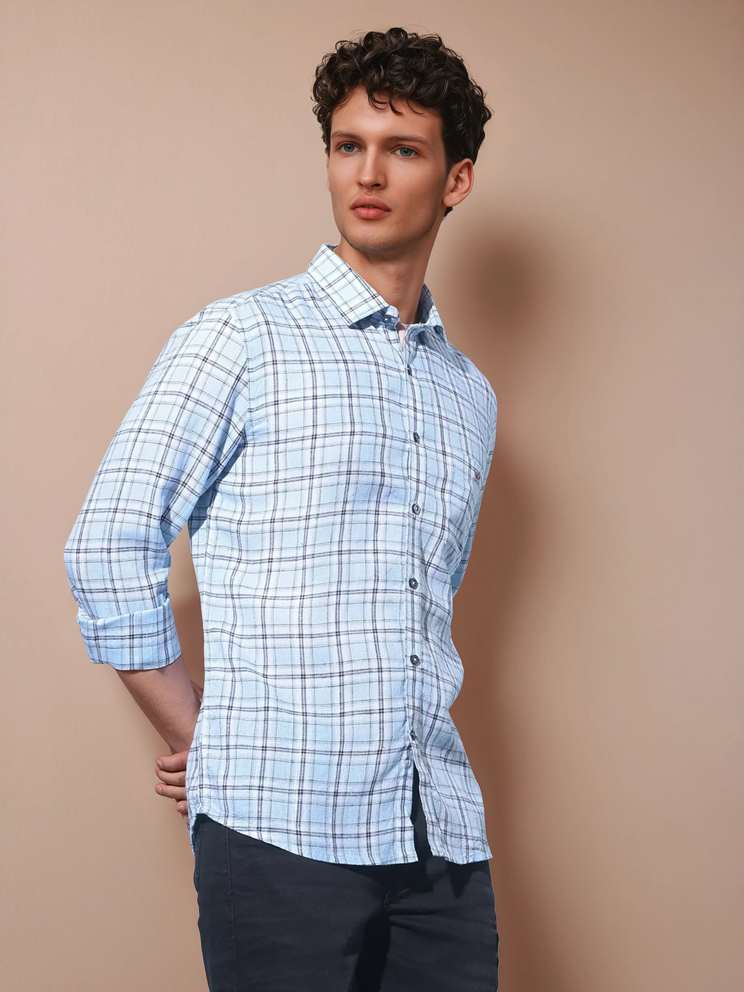 Blue Tartan Check Linen Shirt-Men Shirts-Crimsoune Club