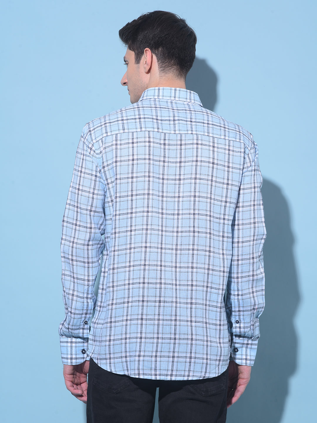 Blue Tartan Check Linen Shirt-Men Shirts-Crimsoune Club