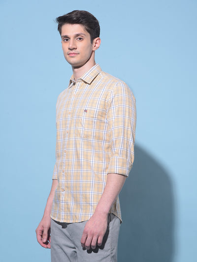 Beige Tartan Check 100% Cotton Shirt-Men Shirts-Crimsoune Club